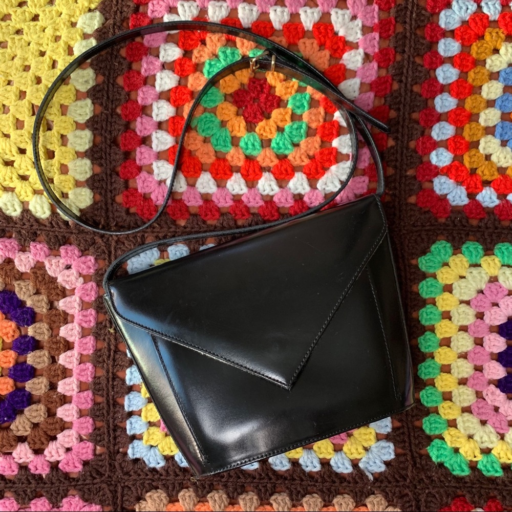 Vintage Christian Italy Black Leather Crossbody